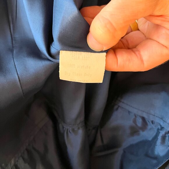 Vintage Ever Beauty Size 14 Blue Taffeta Gown V-Waist Felted Brocade - Picture 15 of 16